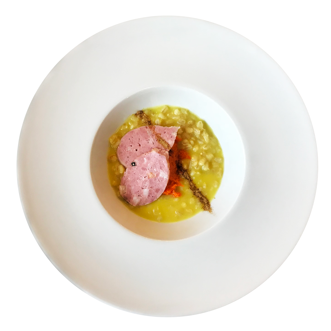 orzotto, orzo, zafferano, crema, zucca, salame cotto, polvere, porro, barley, saffron, pumpkin, cream, cooked, salami, leek, powder, Nepi, Tuscia
